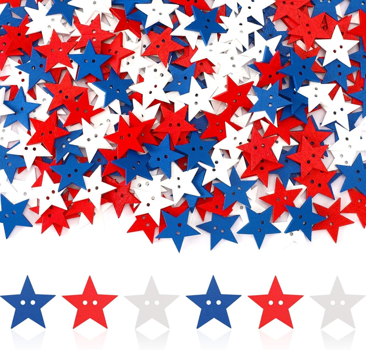 260pcs Patriotic Star Buttons, 4th of July Red White and Blue Star Wooden Buttons for Party Decoration